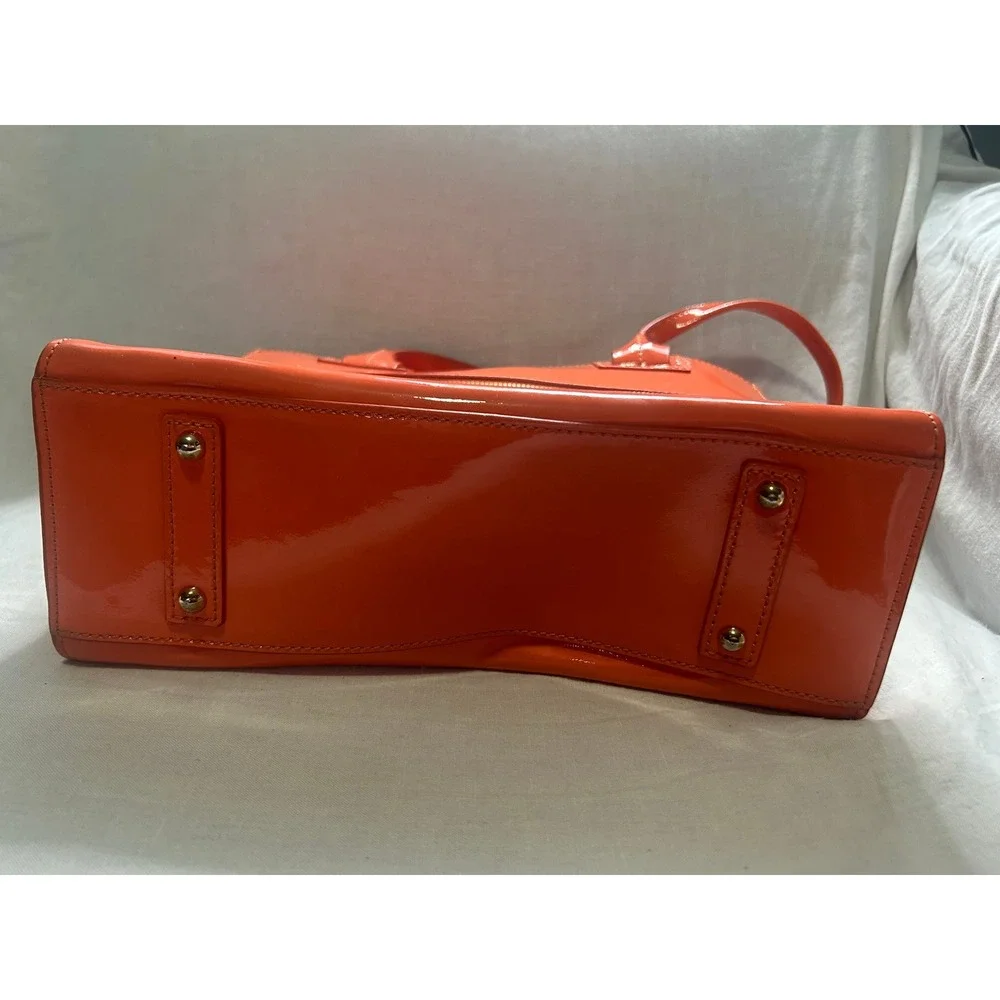 Dooney & Bourke Orange Patent Leather Tote Bag Handbag Gold Hardware Logo#484